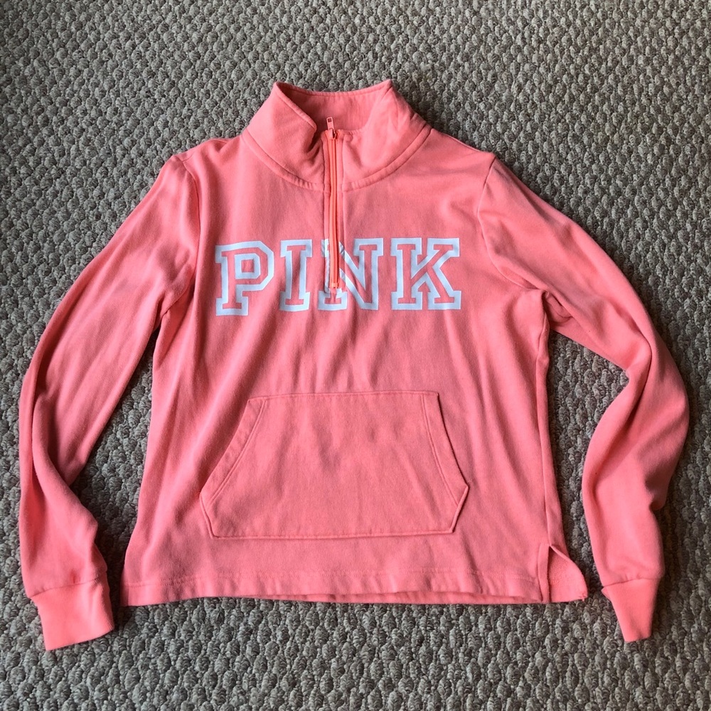 PINK bright coral quarter zip, size small